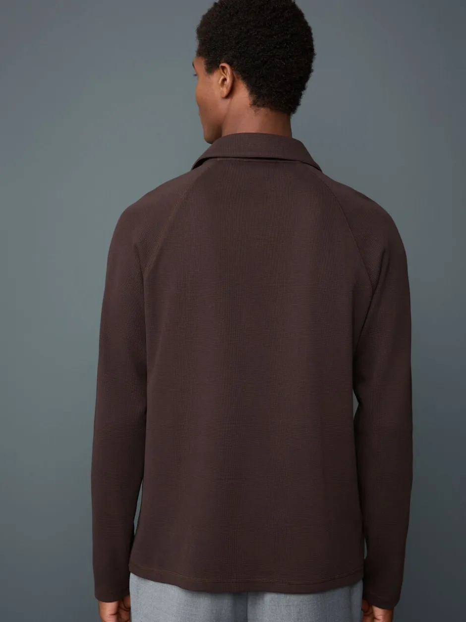 Poloshirts|Next - Lange mouwen - Polo met lange mouwen en wafeltextuur Bruin