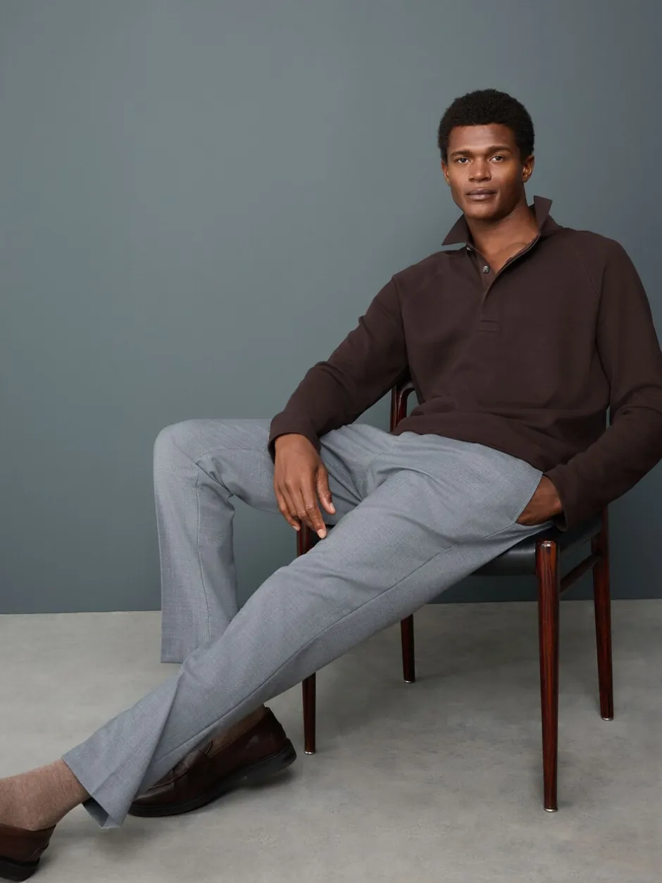 Poloshirts|Next - Lange mouwen - Polo met lange mouwen en wafeltextuur Bruin
