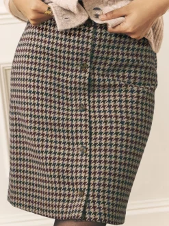 Rokken*Laura Ashley - Dogtooth Check Mini Skirt with Wool Bruin