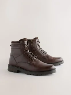 Boots*Next - Leren borggevoerde laarzen met rits Bruin