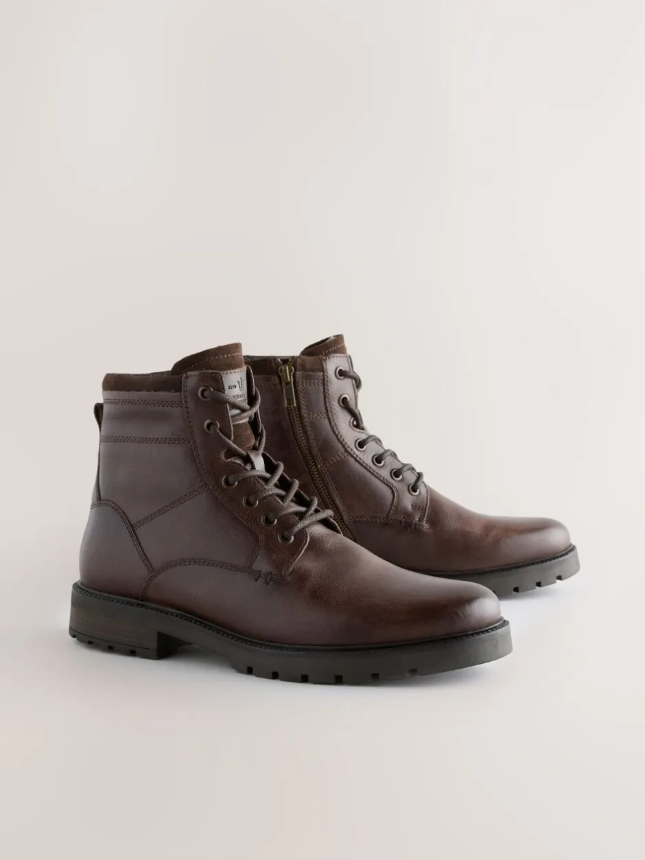 Boots*Next - Leren borggevoerde laarzen met rits Bruin