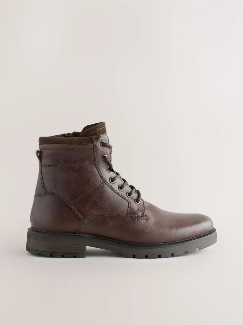 Boots*Next - Leren borggevoerde laarzen met rits Bruin