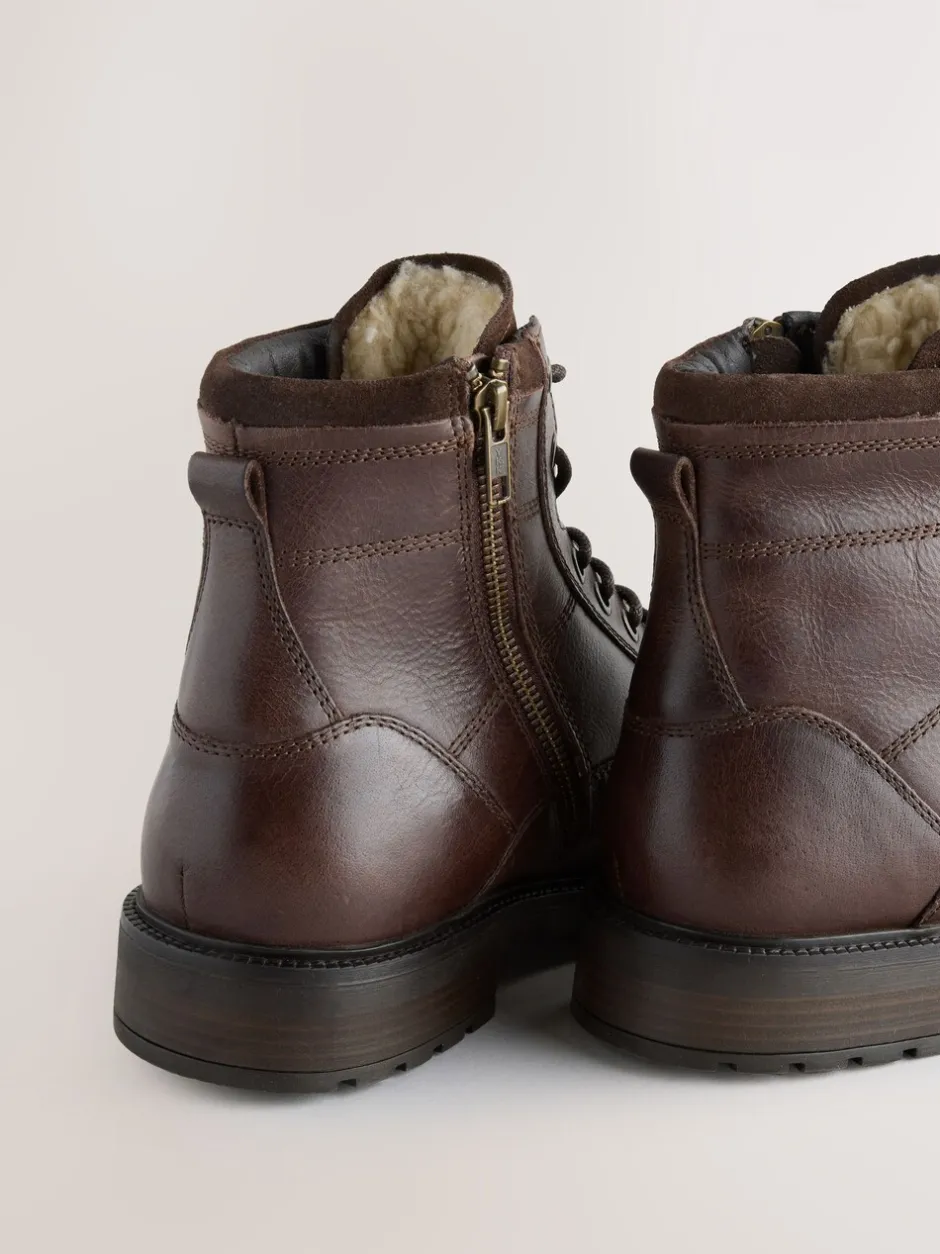 Boots*Next - Leren borggevoerde laarzen met rits Bruin