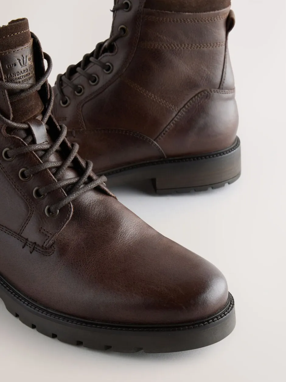 Boots*Next - Leren borggevoerde laarzen met rits Bruin