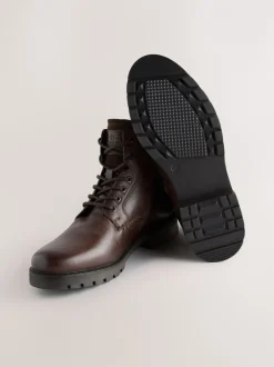 Boots*Next - Leren borggevoerde laarzen met rits Bruin