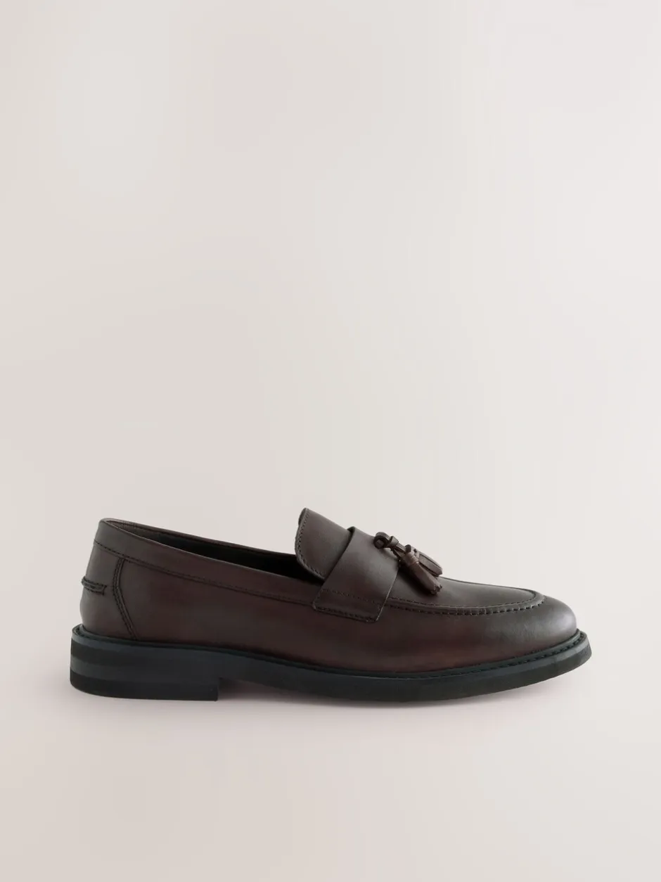 Schoenen|Next - Leren instapper met kwastje Bruin