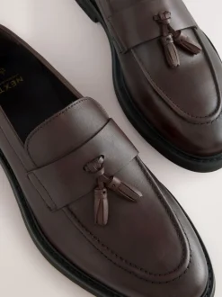 Schoenen|Next - Leren instapper met kwastje Bruin