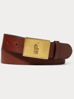 Riemen En Bretels|Polo Ralph Lauren - Leren riem met ponyplaat Bruin