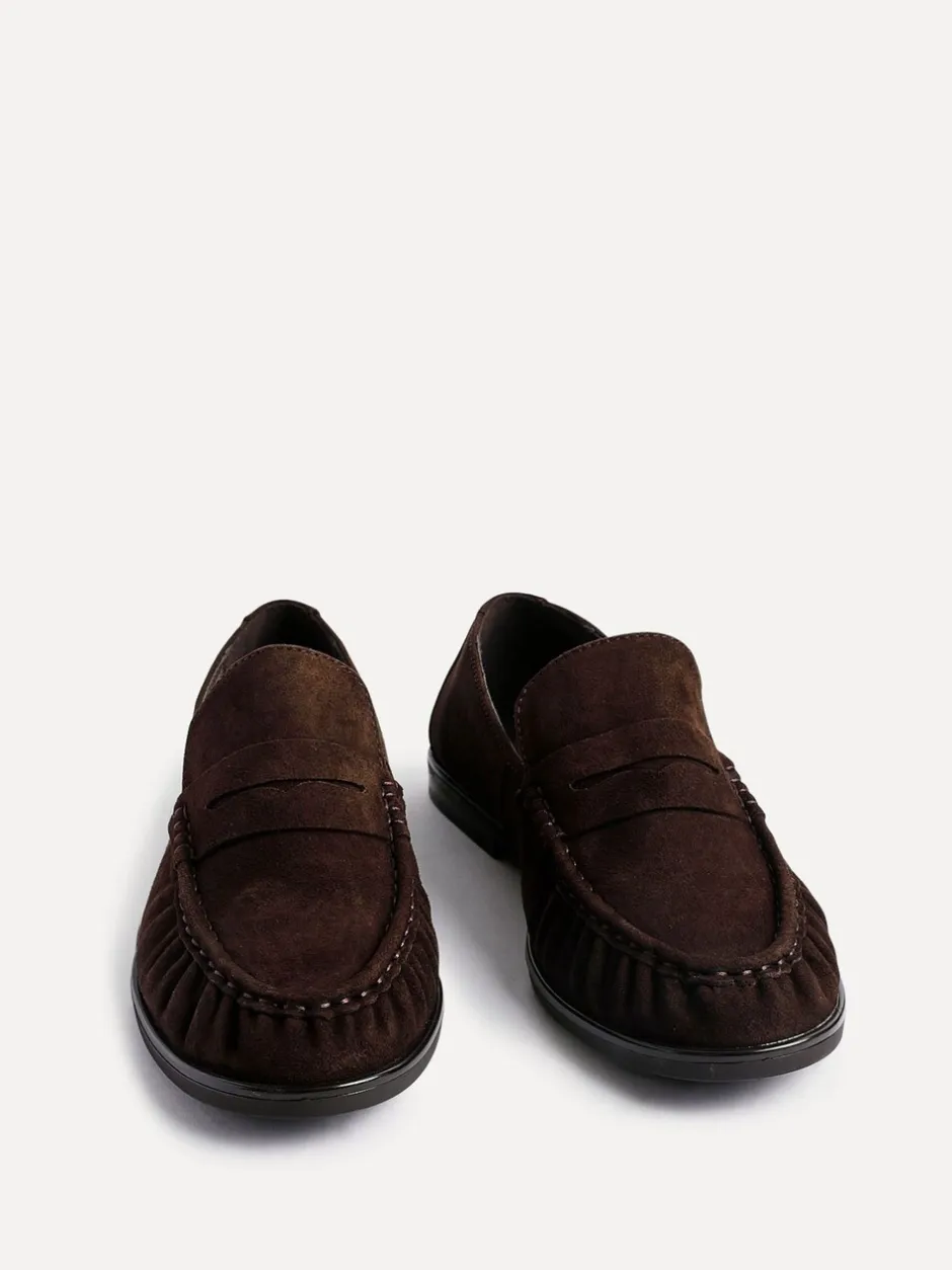 Lage Schoenen|Linzi - Belmont suède leren instappers met ruches Bruin