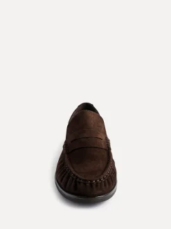 Lage Schoenen|Linzi - Belmont suède leren instappers met ruches Bruin