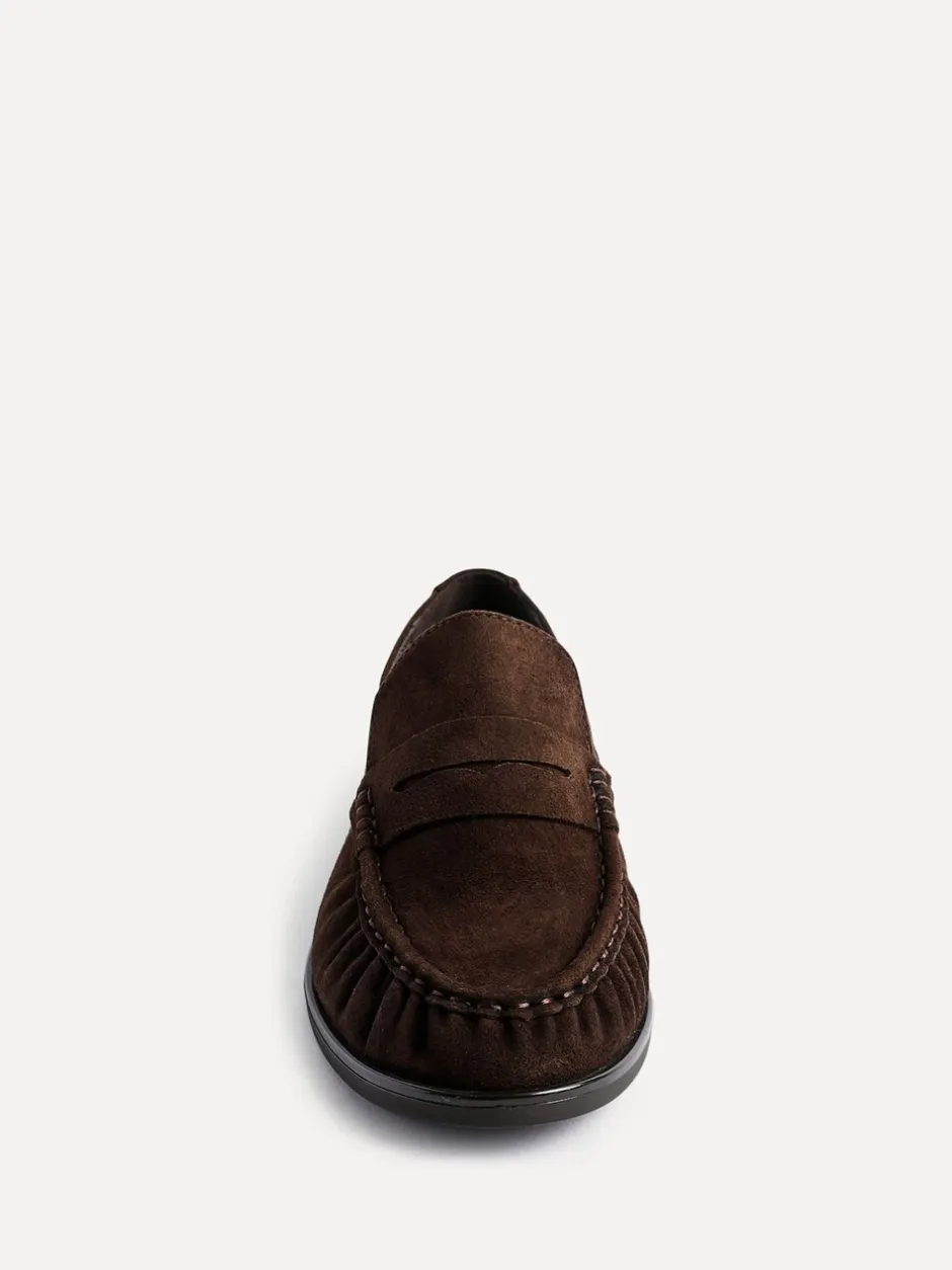 Lage Schoenen|Linzi - Belmont suède leren instappers met ruches Bruin