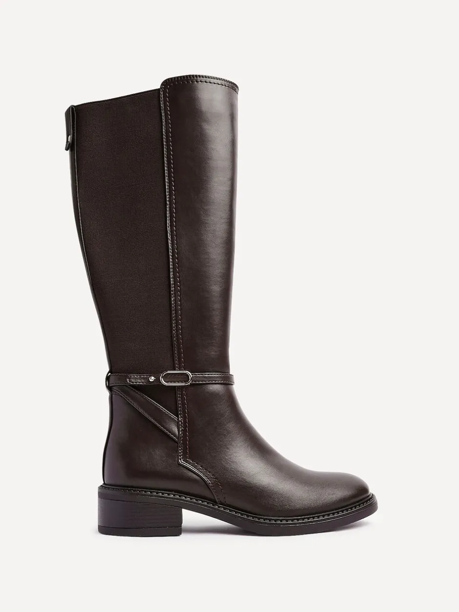 Boots|Linzi - Power High Leg Boots With Stretch Side Panel and Buckle Detail Bruin