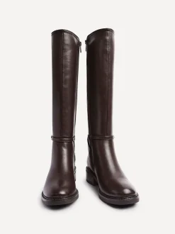 Boots|Linzi - Power High Leg Boots With Stretch Side Panel and Buckle Detail Bruin