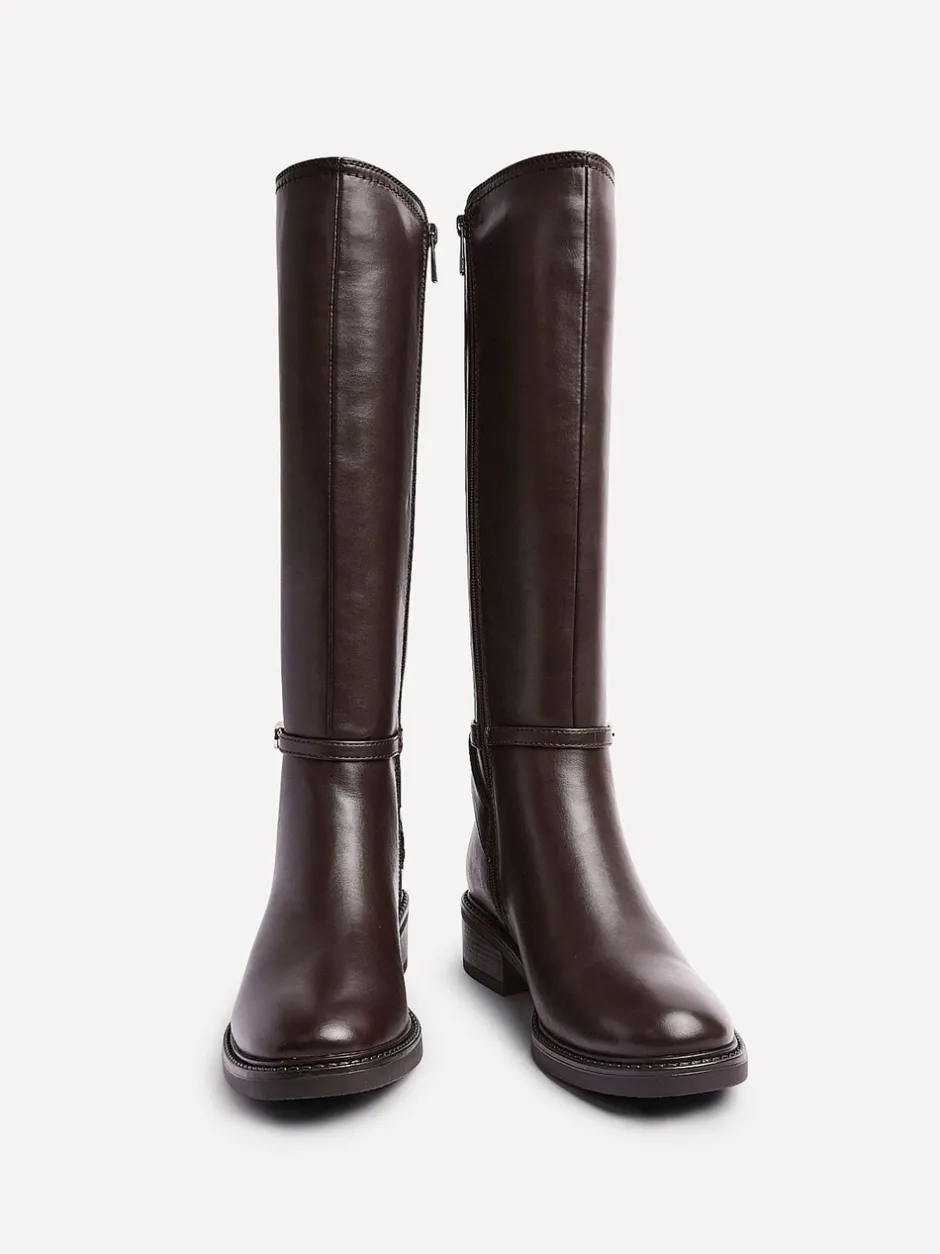 Boots|Linzi - Power High Leg Boots With Stretch Side Panel and Buckle Detail Bruin