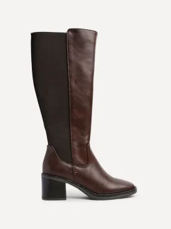 Boots|Linzi - Reason Block Heel High Leg Boots With Back Stretch Panel Bruin