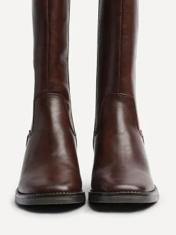 Boots|Linzi - Reason Block Heel High Leg Boots With Back Stretch Panel Bruin
