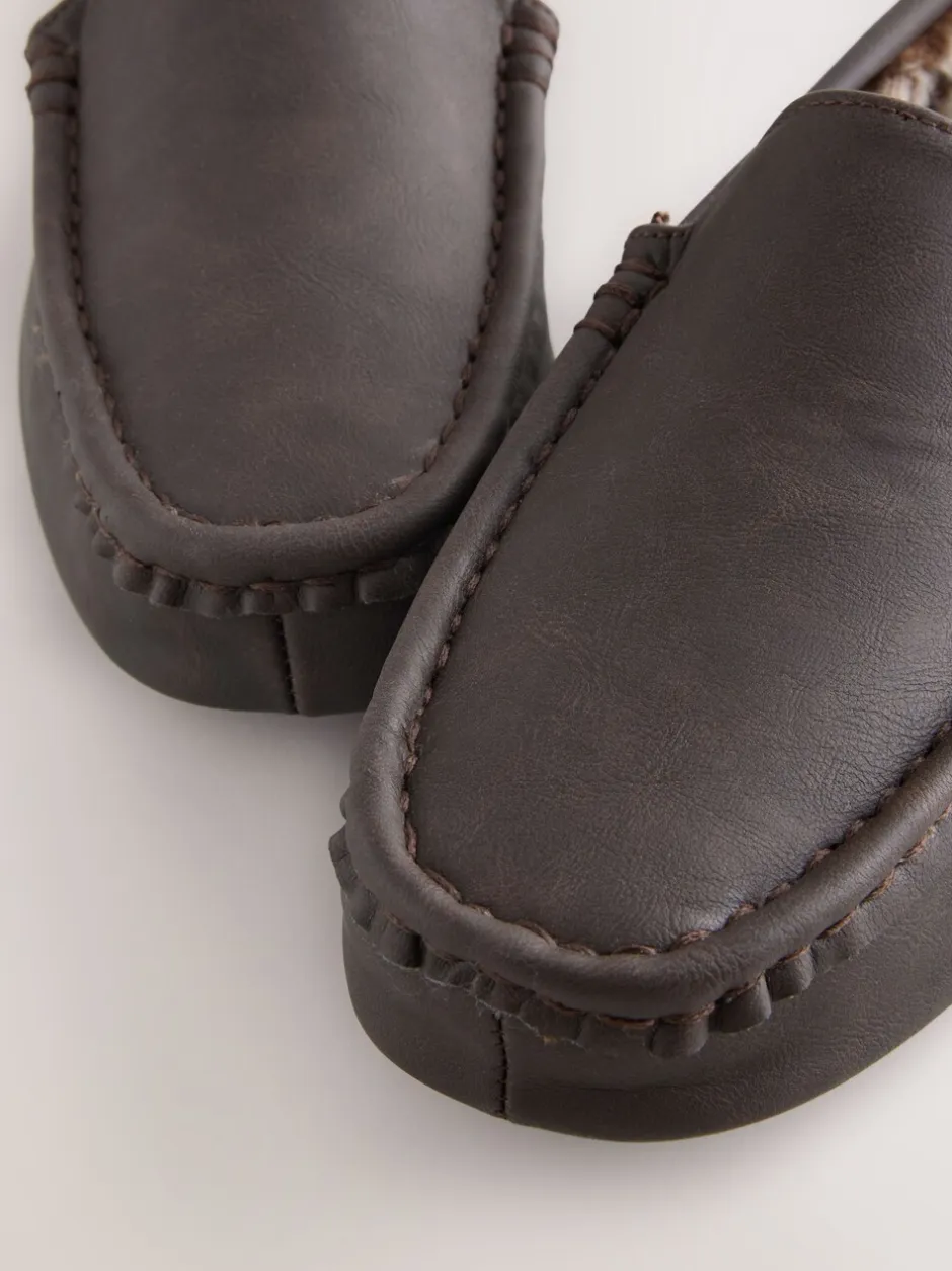 Pantoffels*Next - Moccasinpantoffels met voering van imitatiebont Bruin
