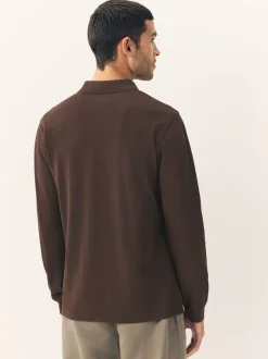 Poloshirts|T-Shirts En Hemden|Next Bruin - Normale Pasvorm - Piqué polo met lange mouwen