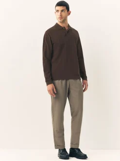Poloshirts|T-Shirts En Hemden|Next Bruin - Normale Pasvorm - Piqué polo met lange mouwen
