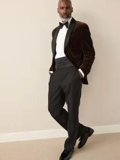 Smokings En Feestkleding*Next - Normale Pasvorm - Signature Pontoglio Italiaanse fluwelen blazer met sjaalkraag Bruin