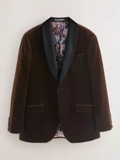 Smokings En Feestkleding*Next - Normale Pasvorm - Signature Pontoglio Italiaanse fluwelen blazer met sjaalkraag Bruin