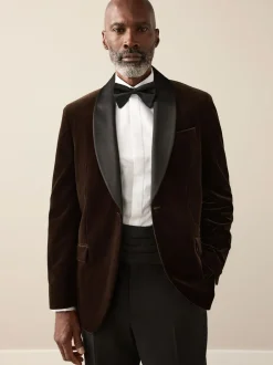Smokings En Feestkleding*Next - Normale Pasvorm - Signature Pontoglio Italiaanse fluwelen blazer met sjaalkraag Bruin