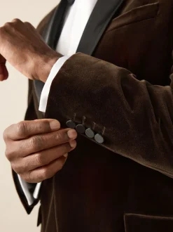 Smokings En Feestkleding*Next - Normale Pasvorm - Signature Pontoglio Italiaanse fluwelen blazer met sjaalkraag Bruin
