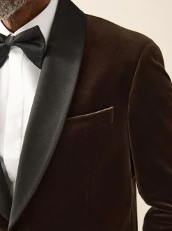 Smokings En Feestkleding*Next - Normale Pasvorm - Signature Pontoglio Italiaanse fluwelen blazer met sjaalkraag Bruin