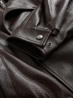 Jassen En Jacks|Nothing Ordinary - Faux Leather Funnel Collared Biker Jacket Bruin