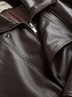 Jassen En Jacks|Nothing Ordinary - Faux Leather Funnel Collared Biker Jacket Bruin