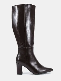 Ruimvallend En Extraruimvallend|Boots*Novo - Wide Fit Gala Point Toe Block Heel Knee Boots Bruin
