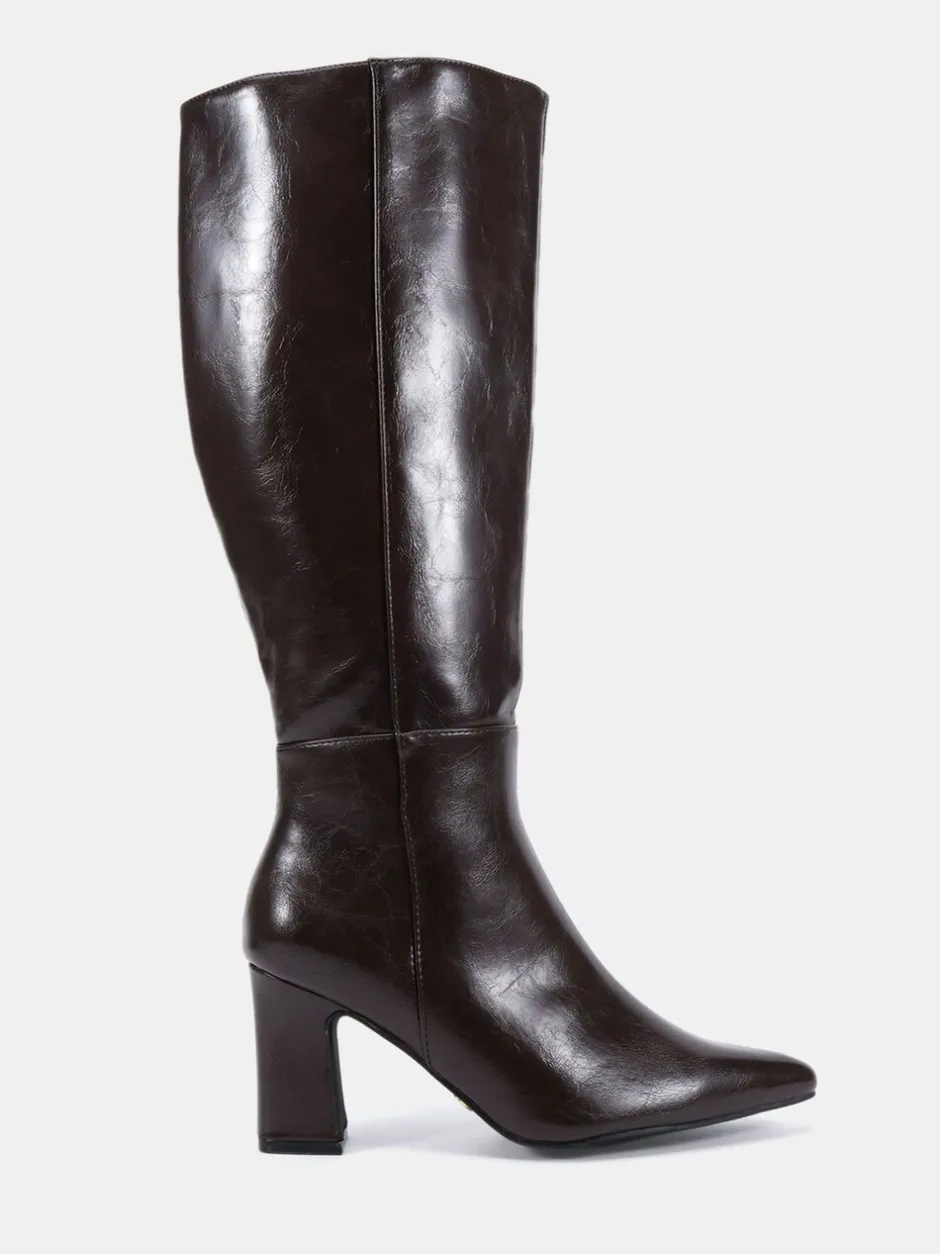 Ruimvallend En Extraruimvallend|Boots*Novo - Wide Fit Gala Point Toe Block Heel Knee Boots Bruin