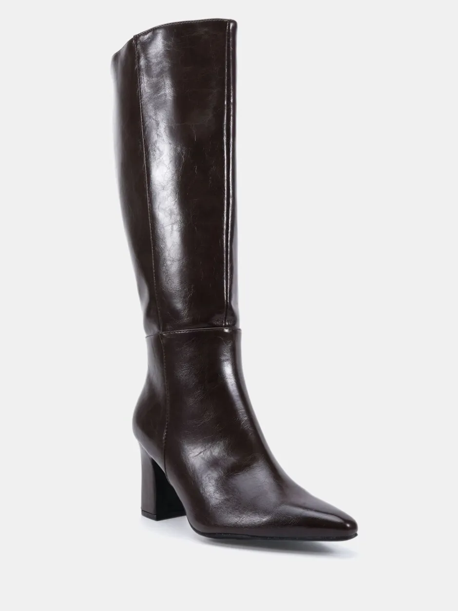 Ruimvallend En Extraruimvallend|Boots*Novo - Wide Fit Gala Point Toe Block Heel Knee Boots Bruin