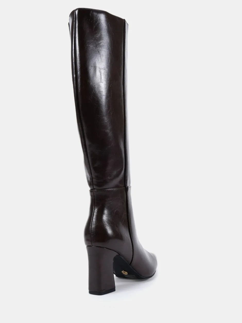 Ruimvallend En Extraruimvallend|Boots*Novo - Wide Fit Gala Point Toe Block Heel Knee Boots Bruin
