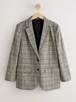 Kostuums En Werkkleding|Next Bruin - N.Premium Check Linen Rich Single Breasted Blazer