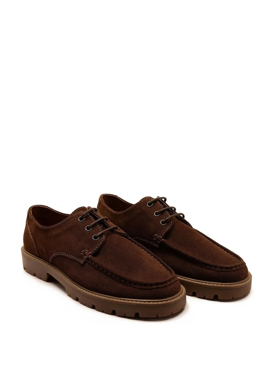 Schoenen*Off The Hook - Harvey Suede Leather Casual Lace-Up Boat Shoes Bruin