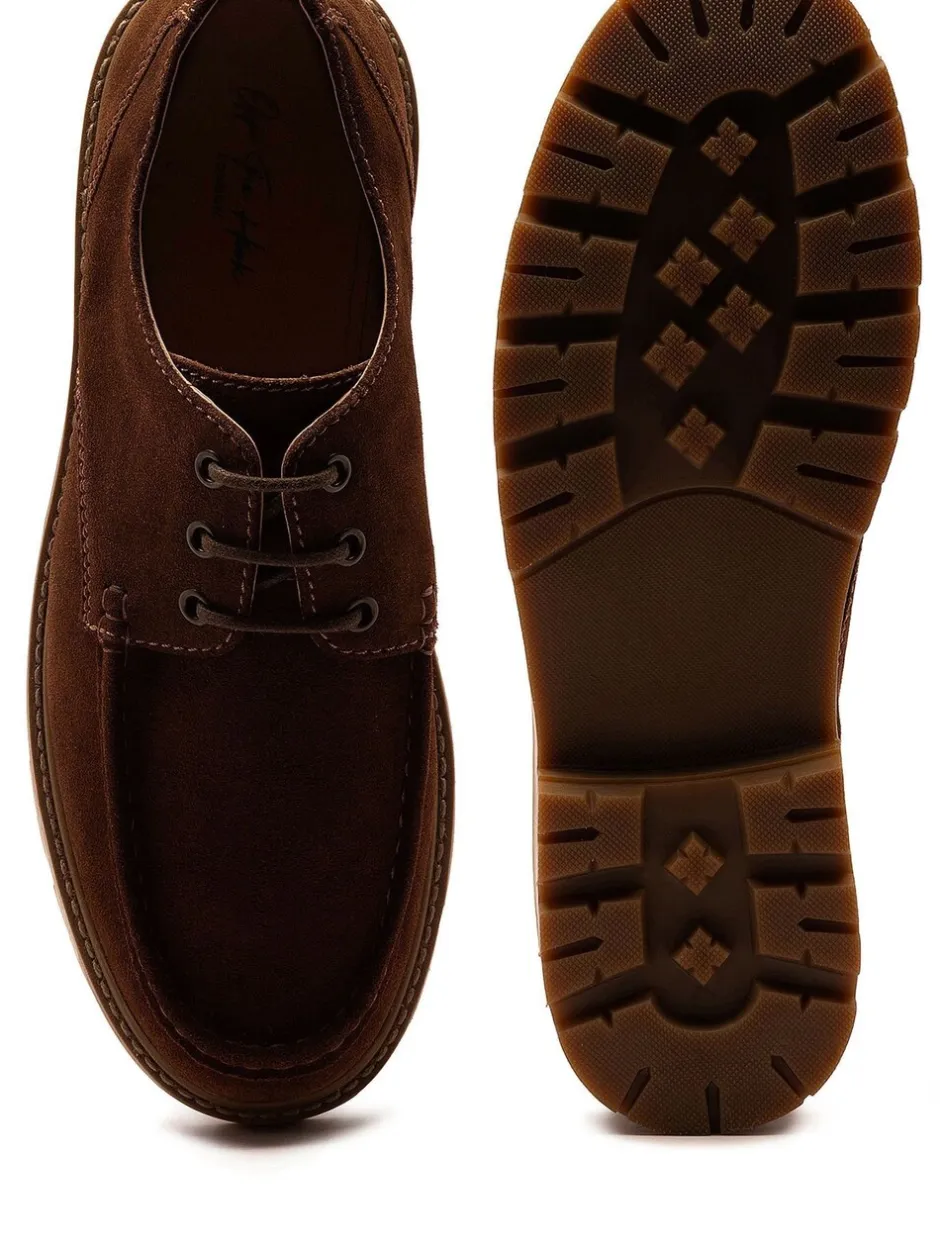 Schoenen*Off The Hook - Harvey Suede Leather Casual Lace-Up Boat Shoes Bruin