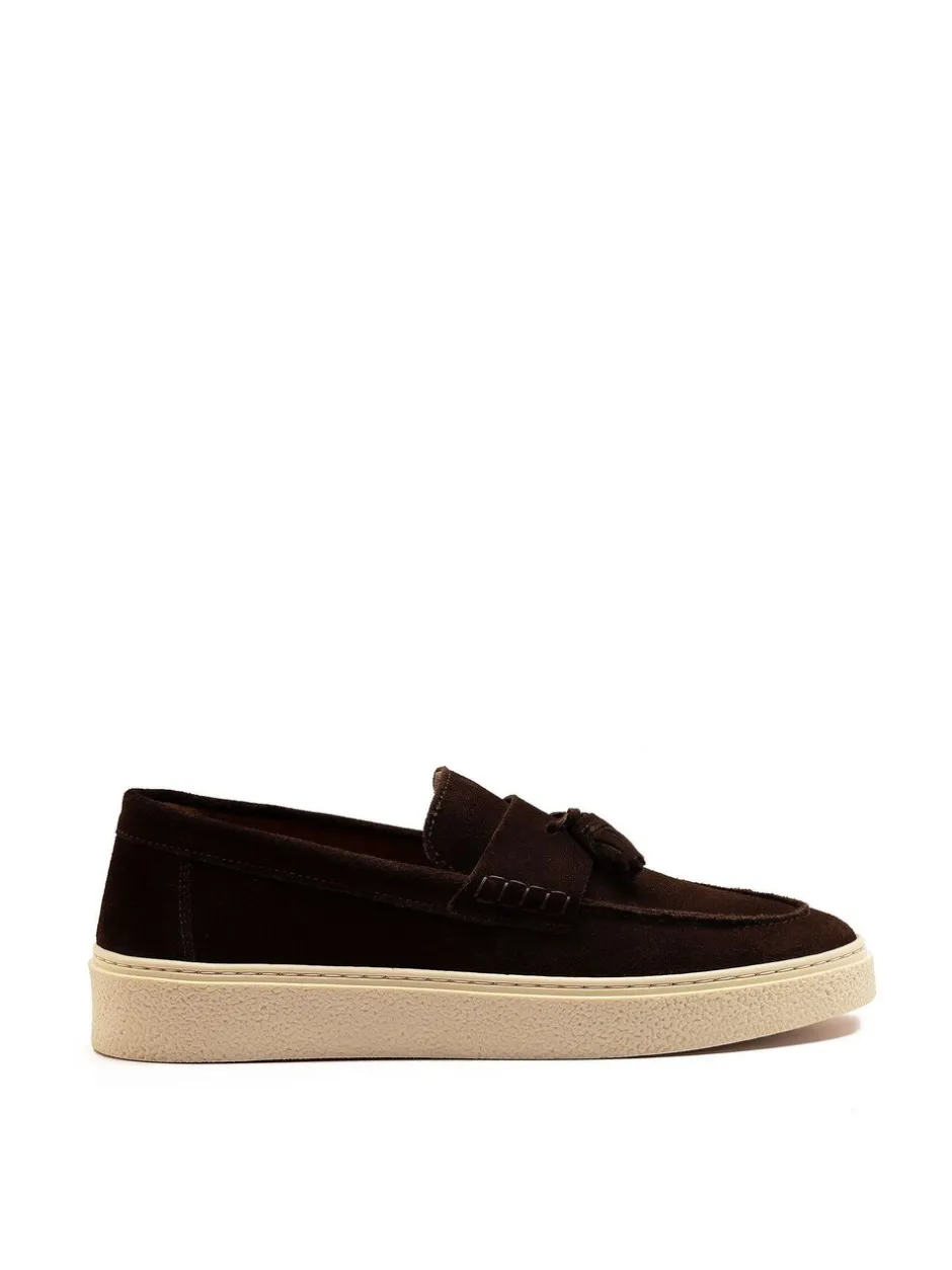 Schoenen|Formele Schoenen|Off The Hook - Rory Suede Tassel Loafers with Flat Sole Bruin