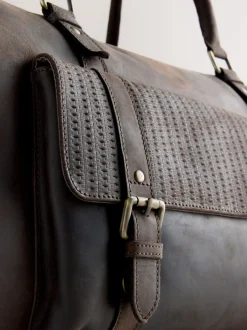 Tassen|Next Bruin - Oily Leather Weekend Holdall Bag