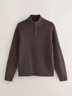 Gebreide Kleding*Next - Regular Fit getextureerde trui met kwartrits Bruin