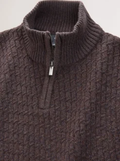 Gebreide Kleding*Next - Regular Fit getextureerde trui met kwartrits Bruin