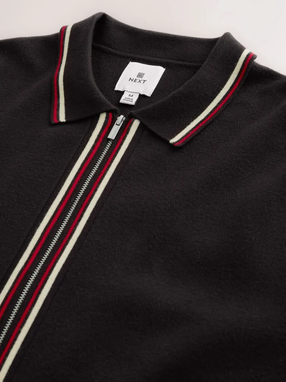 Gebreide Kleding*Next Bruin - Regular Fit Premium Mid Weight Tipped Zip Through Collared Cardigan