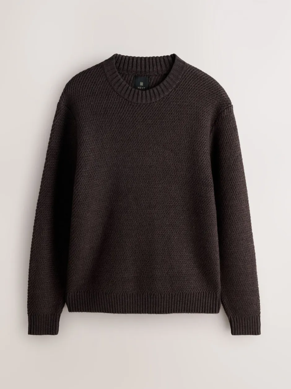 Gebreide Kleding|Next - Regular Fit Textured Crew Jumper Bruin