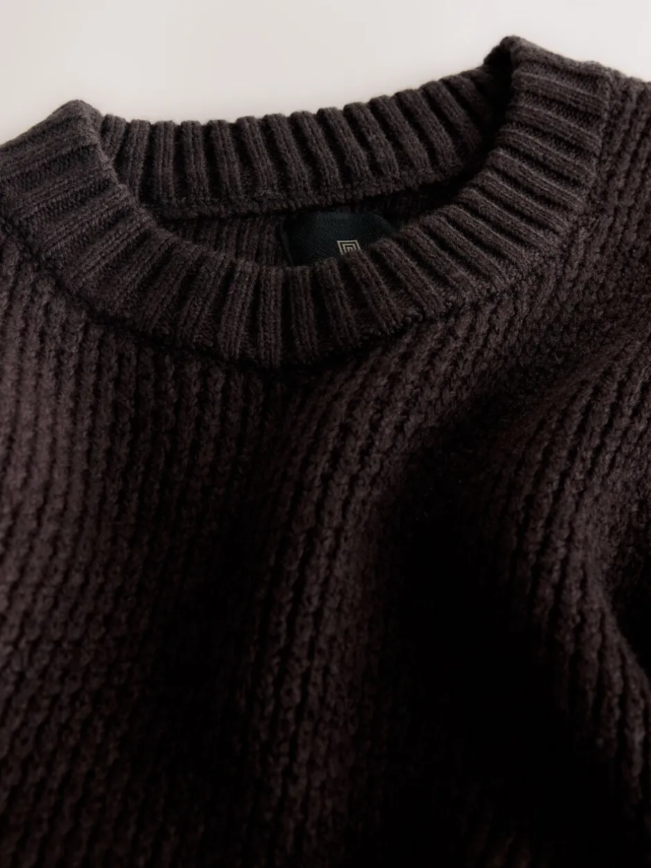 Gebreide Kleding|Next - Regular Fit Textured Crew Jumper Bruin