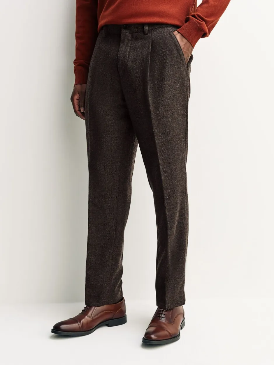 Formele Broek*Next - Regular Tapered Fit Smart Textured Trousers With Wool Bruin