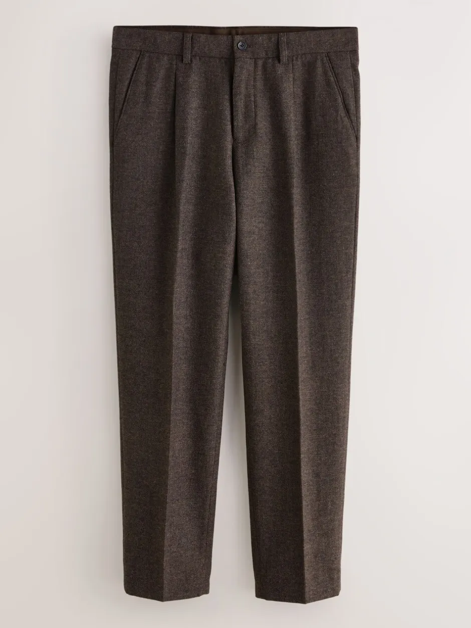 Formele Broek*Next - Regular Tapered Fit Smart Textured Trousers With Wool Bruin
