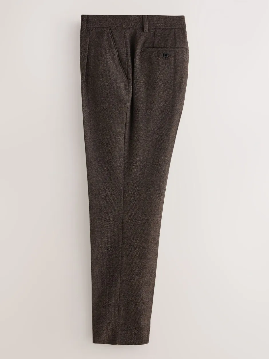 Formele Broek*Next - Regular Tapered Fit Smart Textured Trousers With Wool Bruin