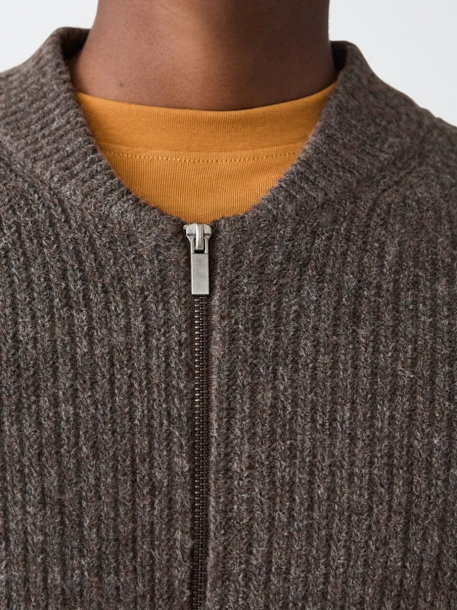 Gebreide Kleding|Next - Rib Texture Zip Through Cardigan with Wool Bruin
