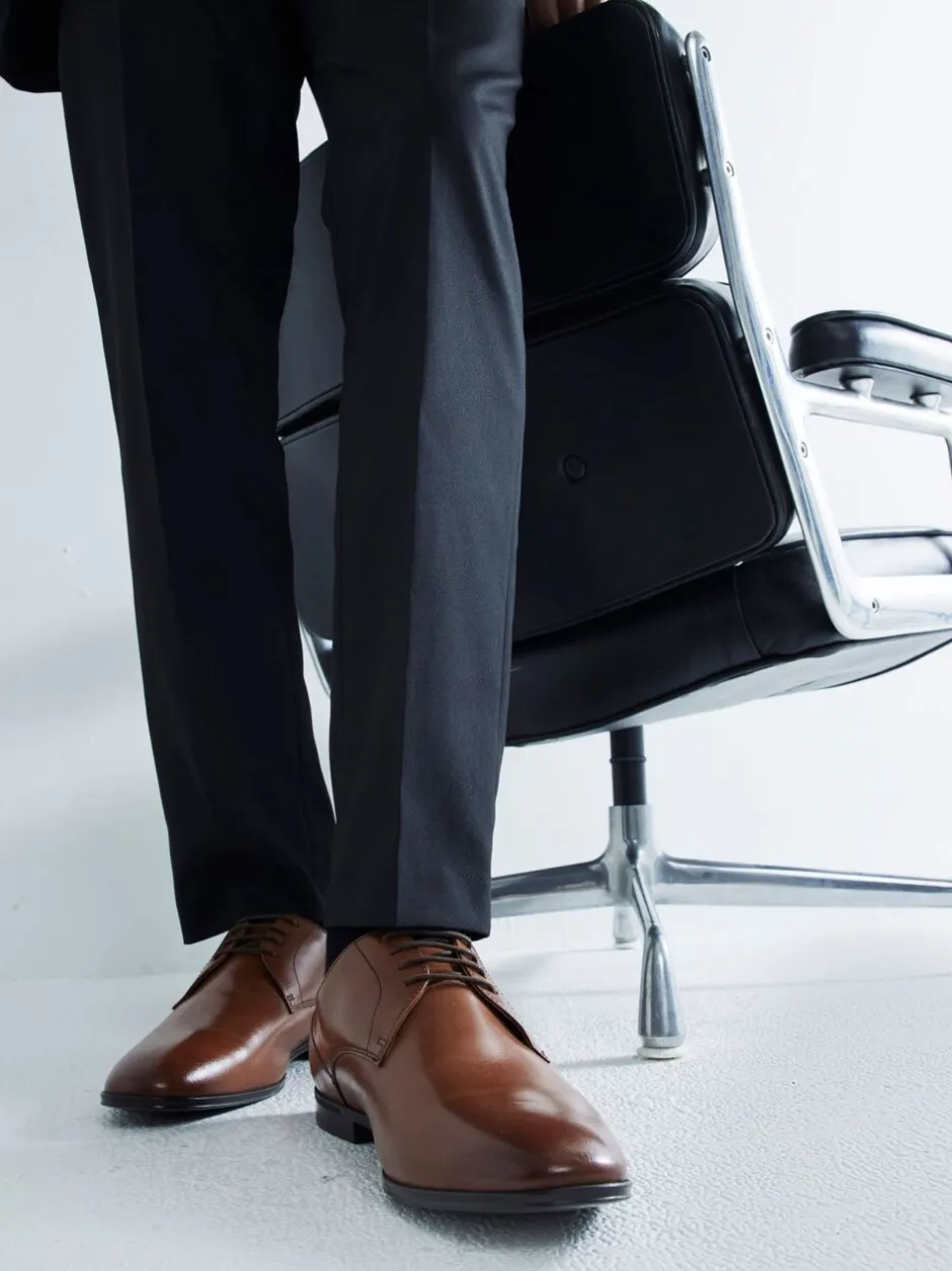 Formele Schoenen|River Island - Wide Fit Leather Formal Derby Shoes Bruin