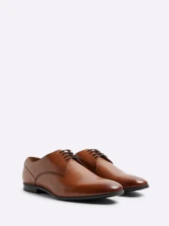 Formele Schoenen|River Island - Wide Fit Leather Formal Derby Shoes Bruin